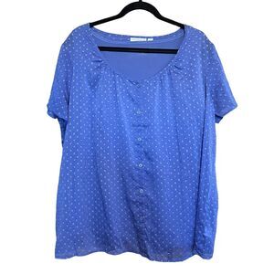 Susan Graver Short Sleeve Polkadot Top Set of 2 Periwinkle Womens 1X Grannycore
